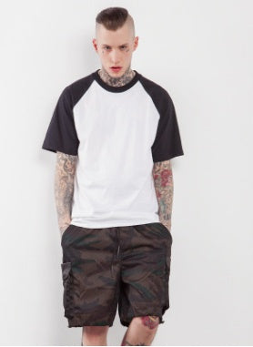 Basic Contrast Splicing Round Neck Short Sleeve Pillow Sleeve Printless Men's T-Shirt