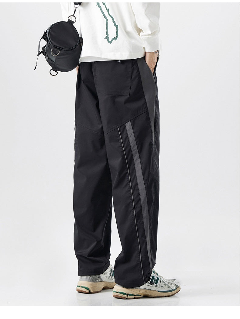 Sports And Leisure American High Street Retro Patchwork Striped Wide Leg Outdoor Technical Trousers Straight-leg Trousers