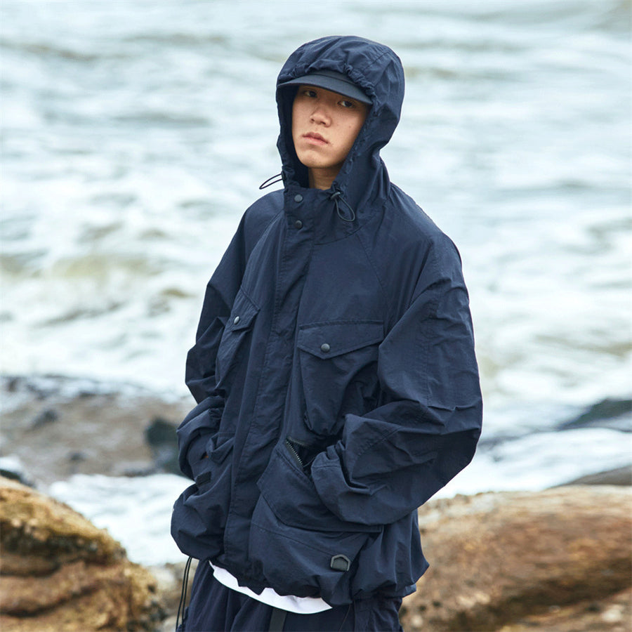 Hooded Multi-pocket Technical Work Jacket Men's