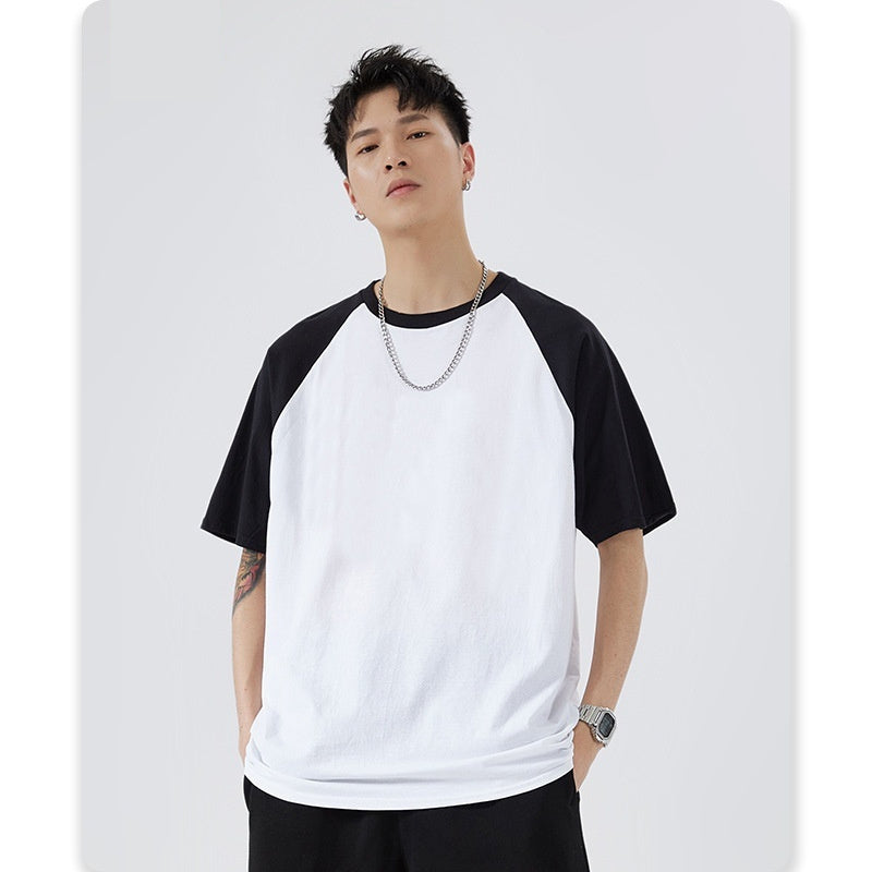 Basic Loose Raglan Sleeve Cotton Short-sleeved T-shirt For Men