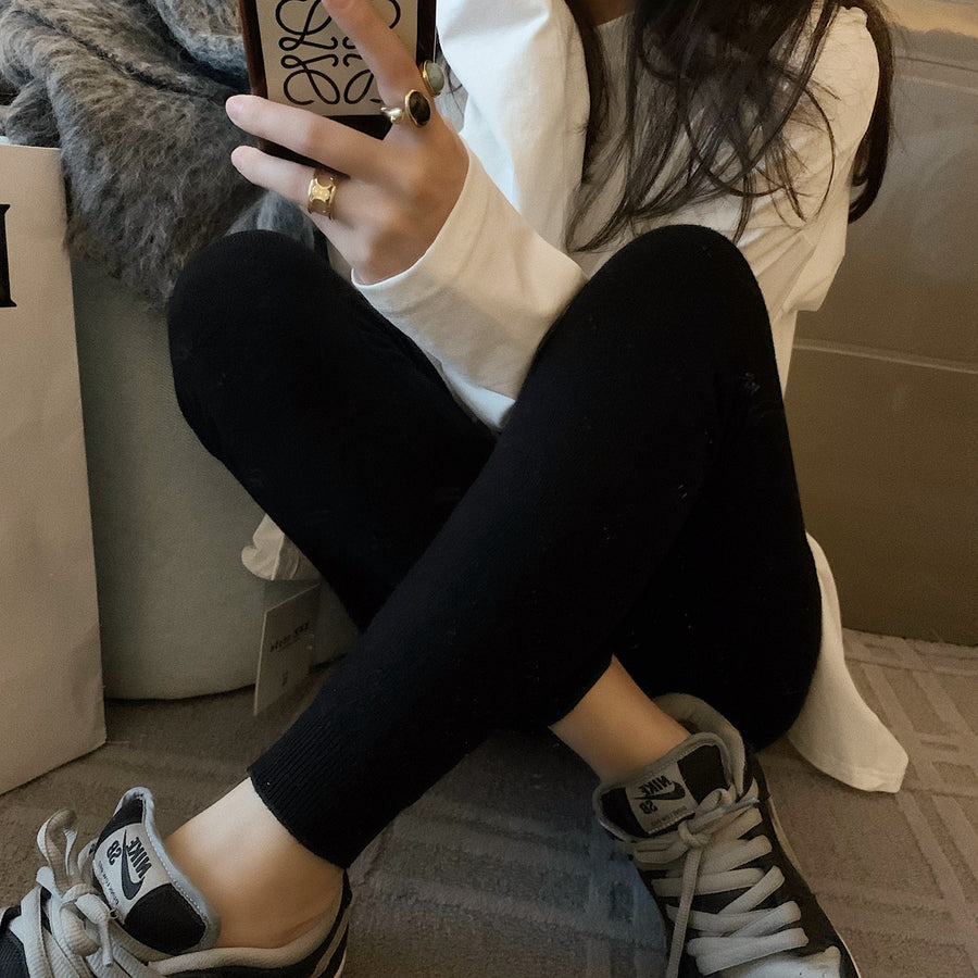 Black technical wool thermal pants