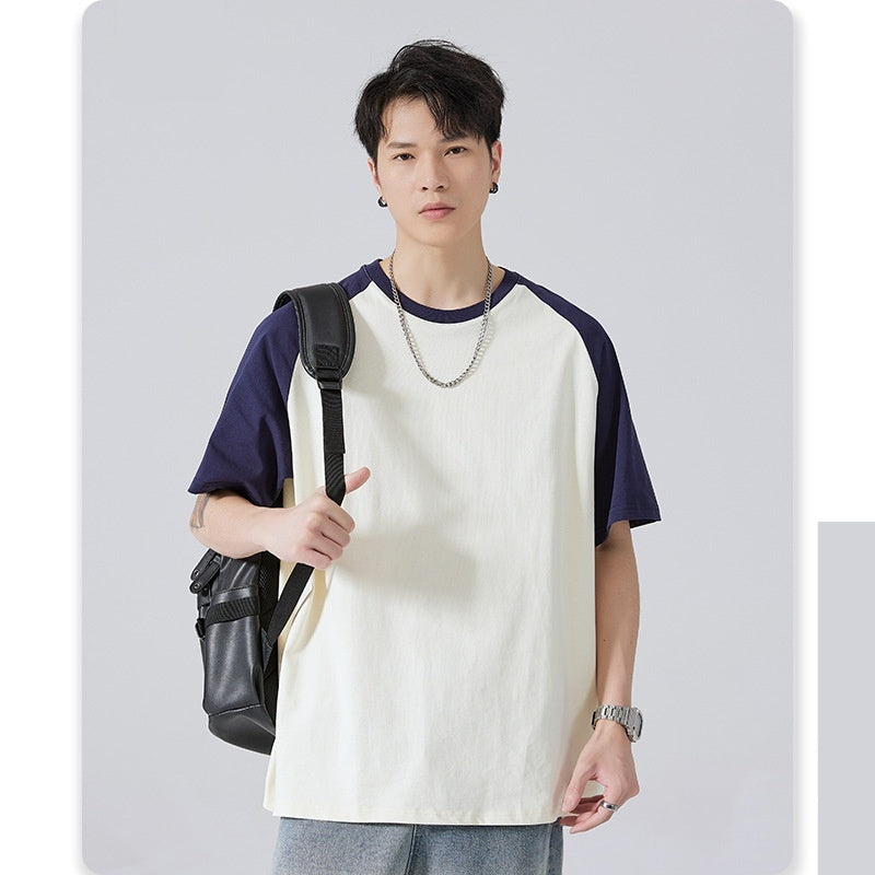 Basic Loose Raglan Sleeve Cotton Short-sleeved T-shirt For Men