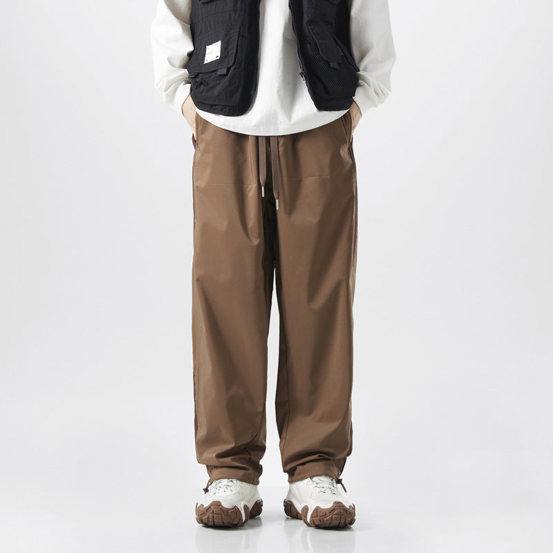 Sports And Leisure American High Street Retro Patchwork Striped Wide Leg Outdoor Technical Trousers Straight-leg Trousers