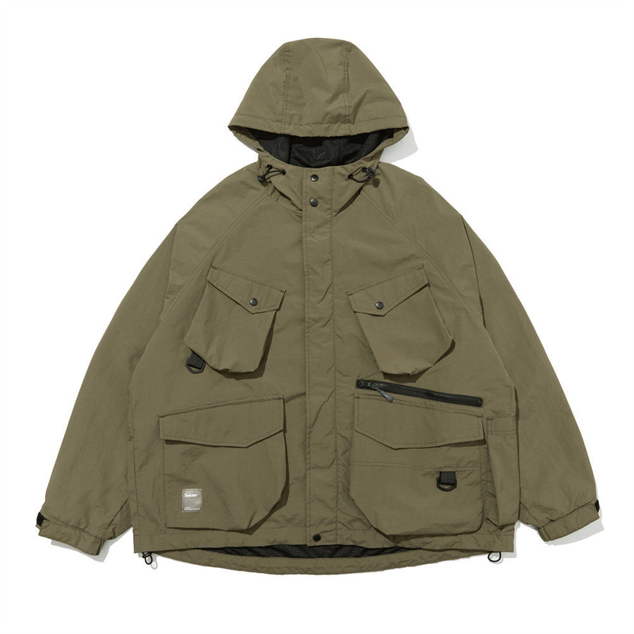 Hooded Multi-pocket Technical Work Jacket Men's