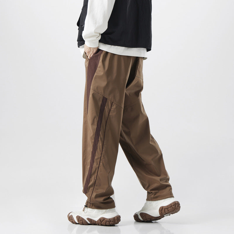 Sports And Leisure American High Street Retro Patchwork Striped Wide Leg Outdoor Technical Trousers Straight-leg Trousers