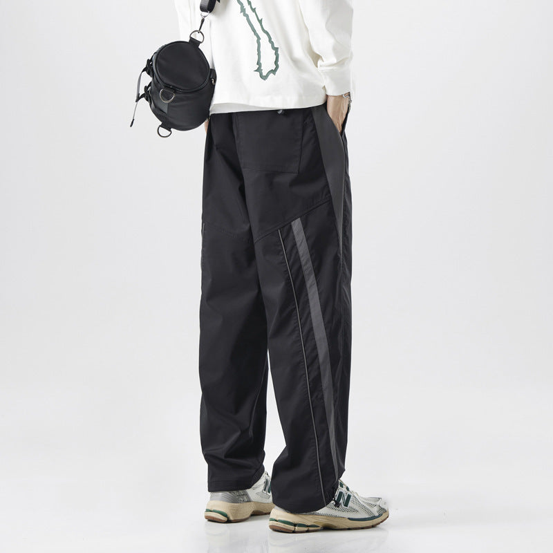 Sports And Leisure American High Street Retro Patchwork Striped Wide Leg Outdoor Technical Trousers Straight-leg Trousers